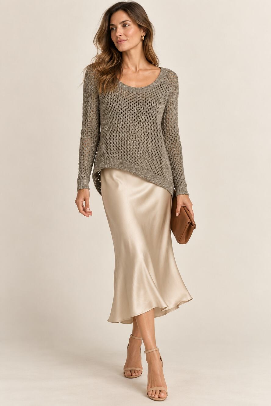 Splendid Gold Metallic Open Knit Wool Blend Sweater Size M Sparkle Holiday Party